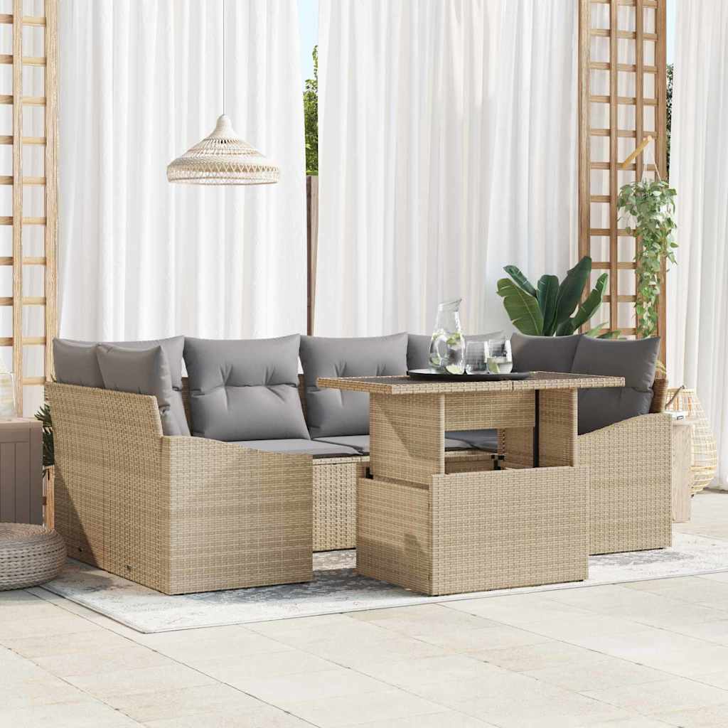 Ensemble De Canapé De Jardin 7 Pc Beige Polyrotin