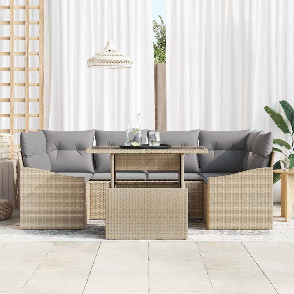 Ensemble De Canapé De Jardin 7 Pc Beige Polyrotin