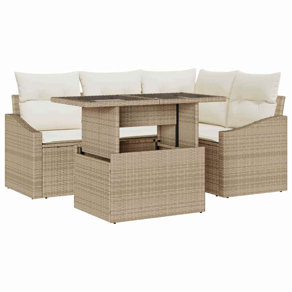 Ensemble De Canapé De Jardin 5 Pc Beige Et Crème