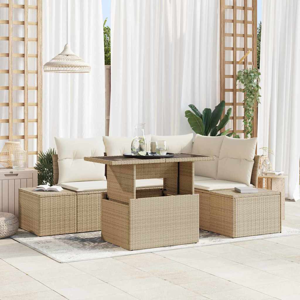 Ensemble De Canapé De Jardin 5 Pc Beige Polyrotin
