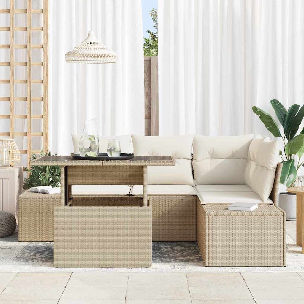 Ensemble De Canapé De Jardin 5 Pc Beige Polyrotin
