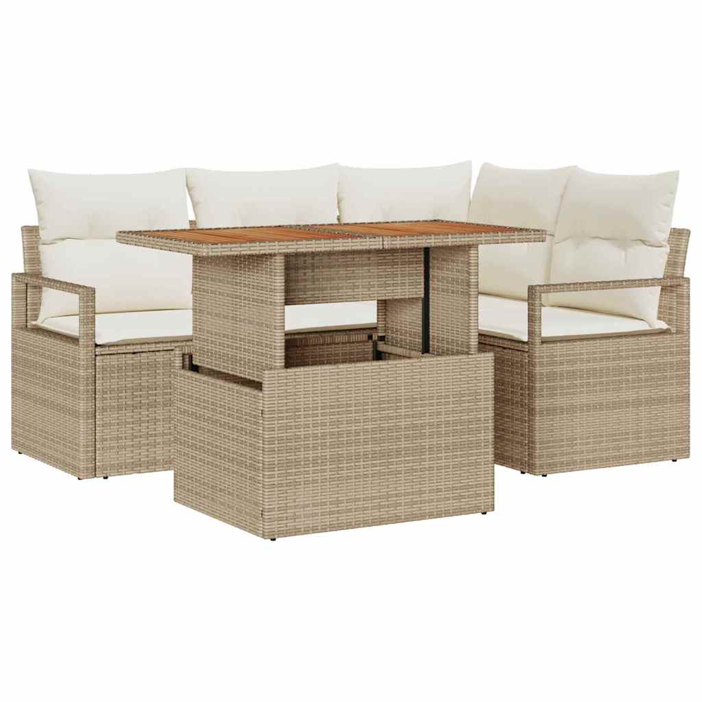 Ensemble De Canapé De Jardin 5 Pc Beige Poly Rotin