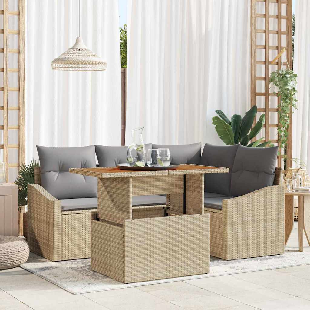 Ensemble De Canapé De Jardin 5 Pc Beige Poly Rotin