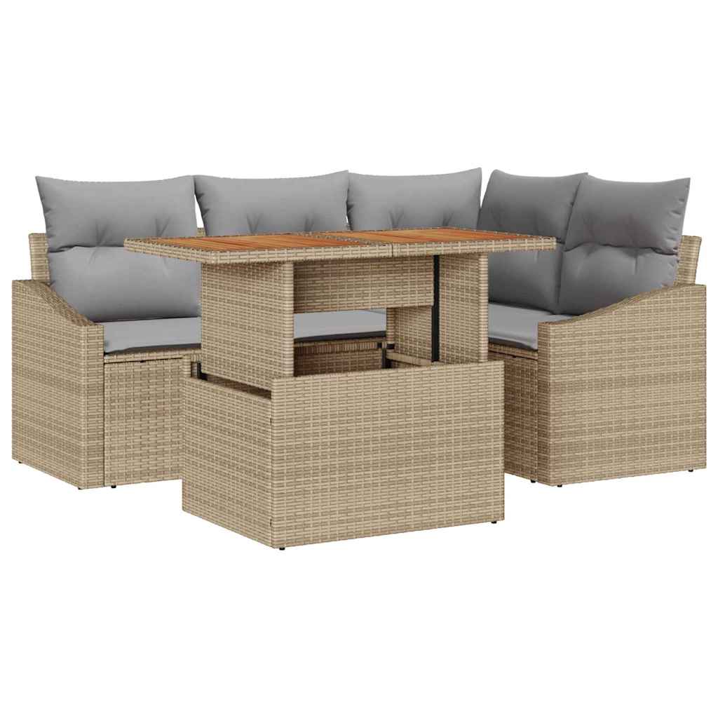 Ensemble De Canapé De Jardin 5 Pc Beige Poly Rotin