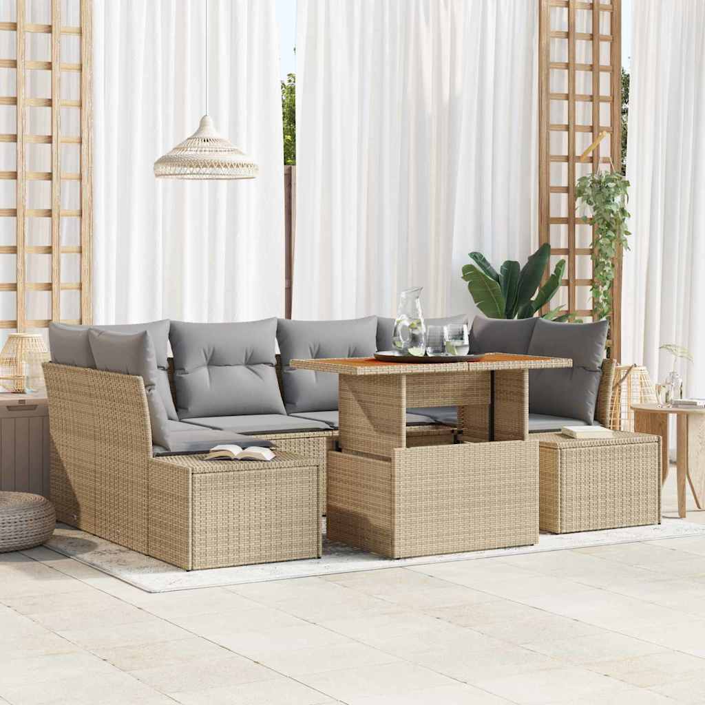 Ensemble De Canapé De Jardin 7 Pc Beige Poly Rotin