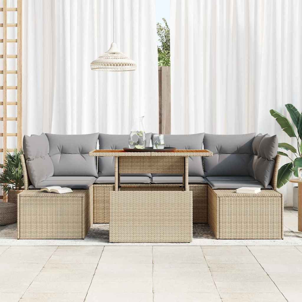 Ensemble De Canapé De Jardin 7 Pc Beige Poly Rotin