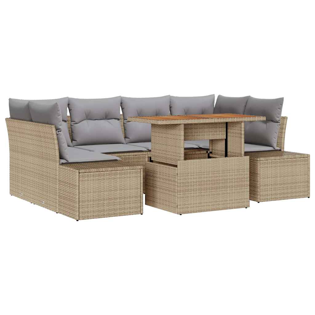 Ensemble De Canapé De Jardin 7 Pc Beige Poly Rotin