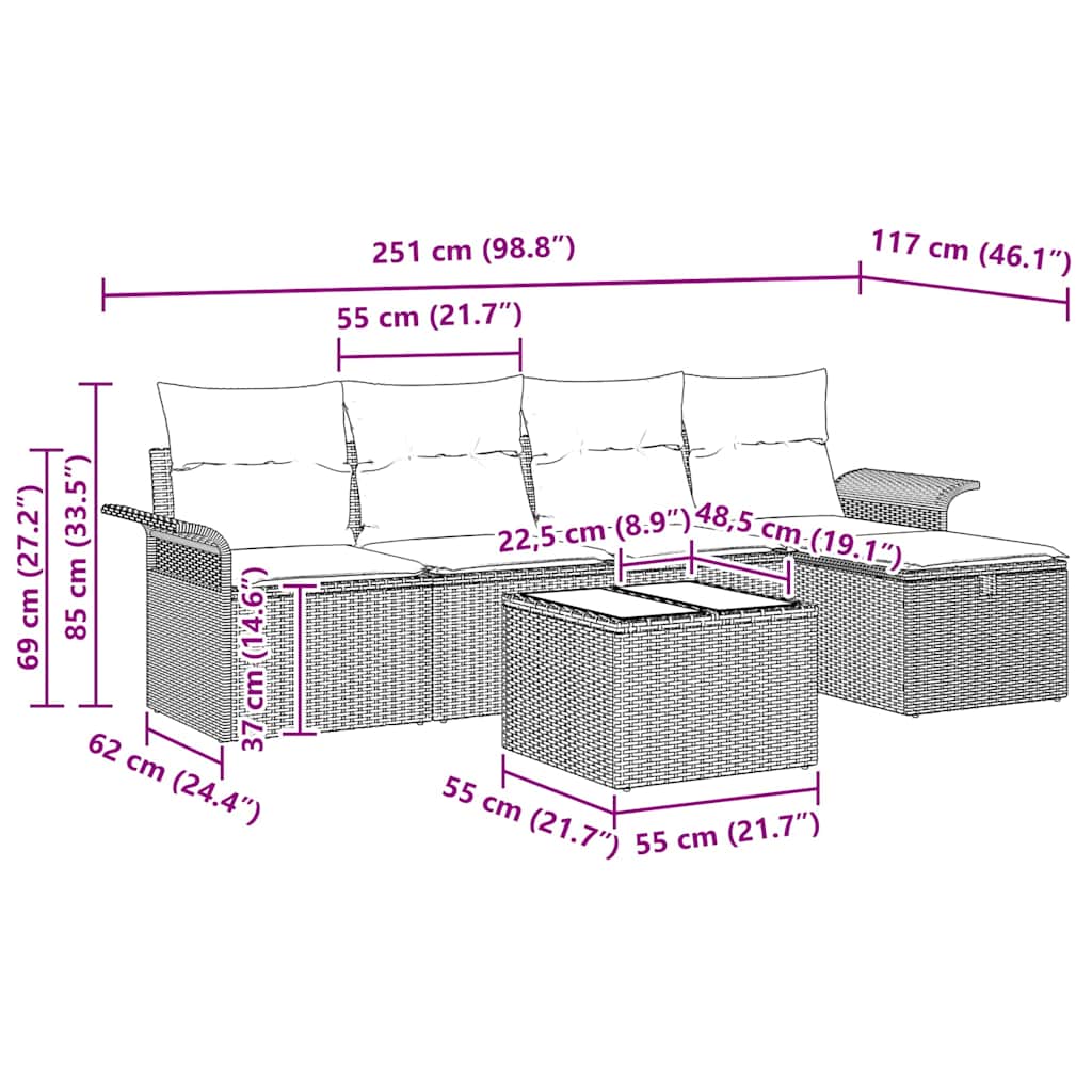 Ensemble De Canapé De Jardin 6 Pc Polyrotin