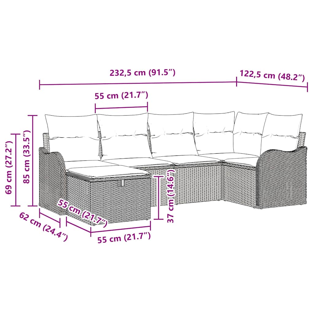 Ensemble De Canapé De Jardin 6 Pc 6-Nombre De Places