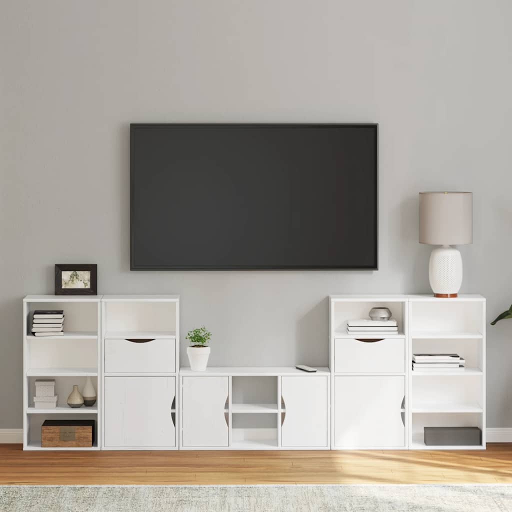 Meubles Tv 4 Pcs Avec Rangement Odda Bois De Pin Massif