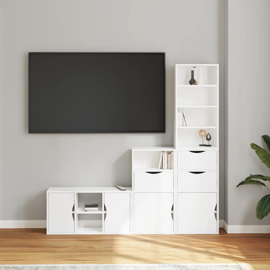 Meubles Tv 4 Pcs Avec Rangement Odda Bois De Pin Massif