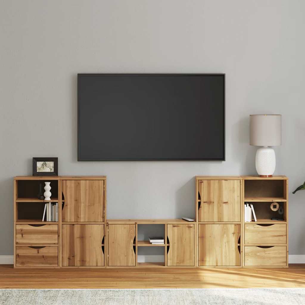 Meubles Tv 4 Pcs Avec Rangement Odda Bois De Pin Massif