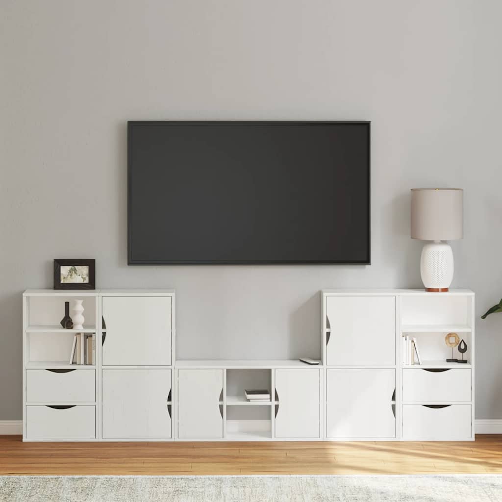 Meubles Tv 4 Pcs Avec Rangement Odda Bois De Pin Massif