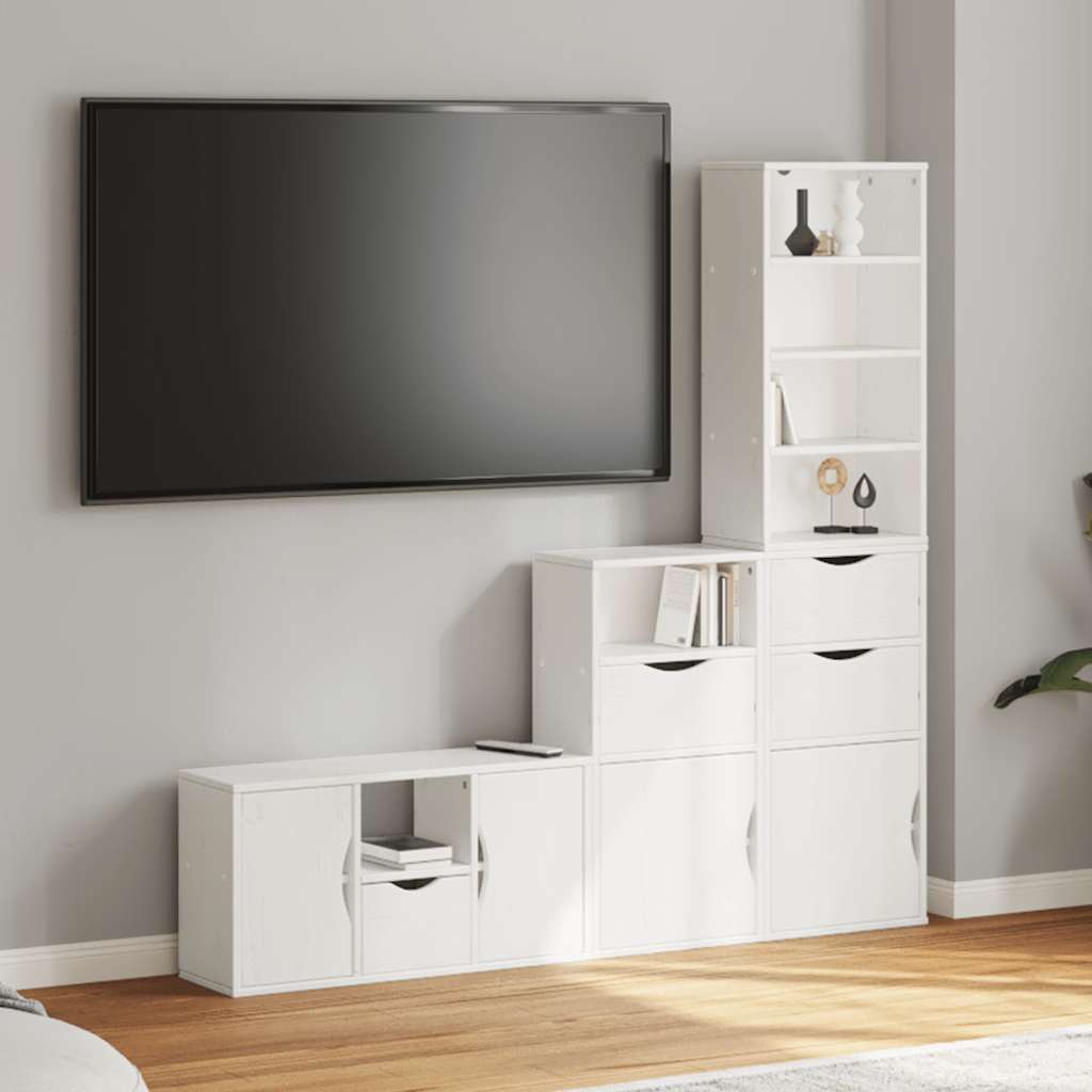 Meubles Tv 4 Pcs Avec Rangement Odda Bois De Pin Massif