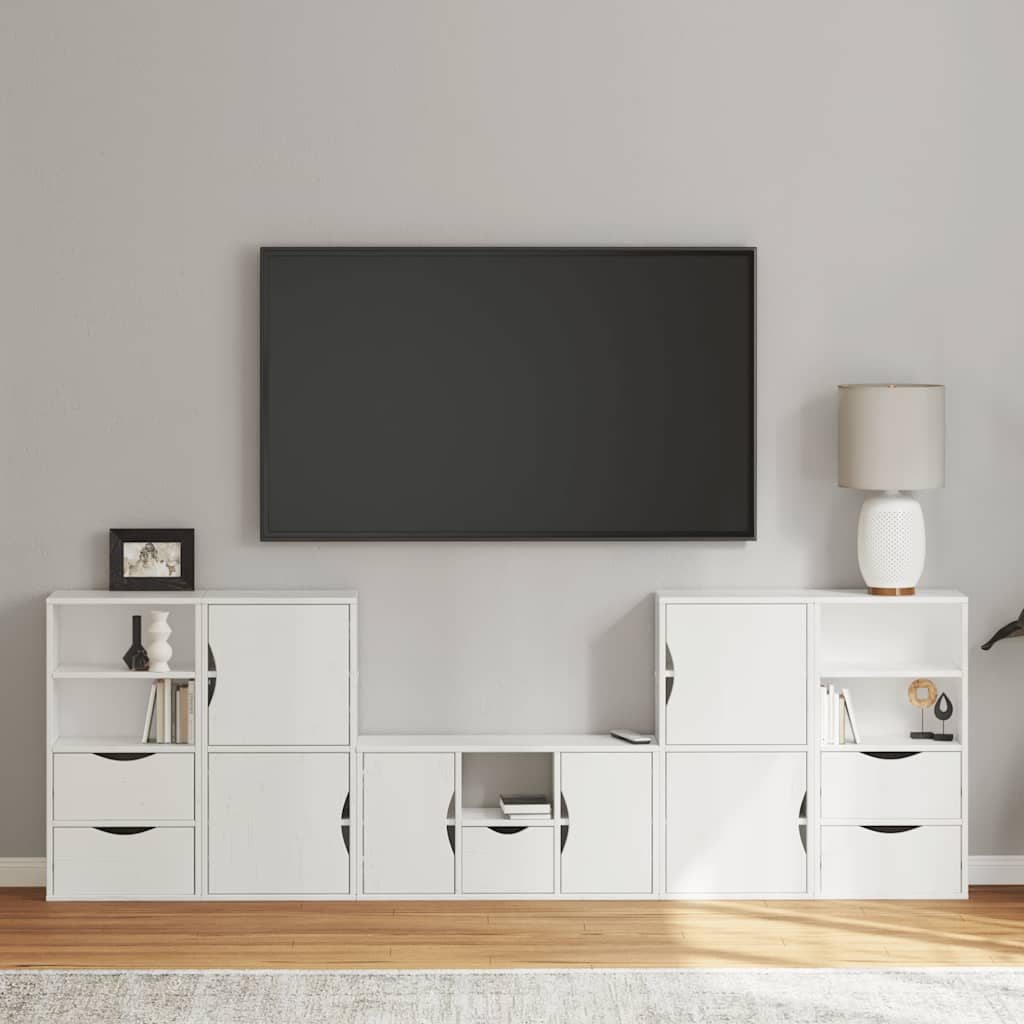 Meubles Tv 4 Pcs Avec Rangement Odda Bois De Pin Massif