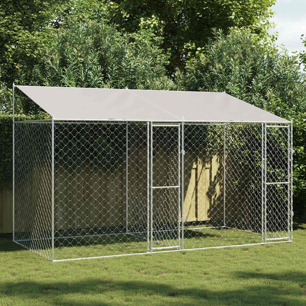 Cage Pour Chien Avec Toit Argenté 400 X 200 X 256 Cm