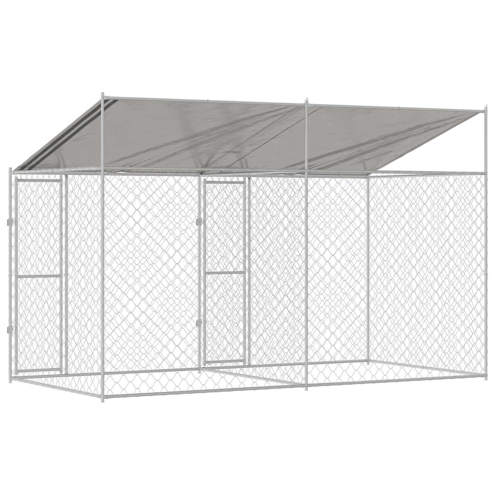 Cage Pour Chien Avec Toit Argenté 400 X 200 X 256 Cm