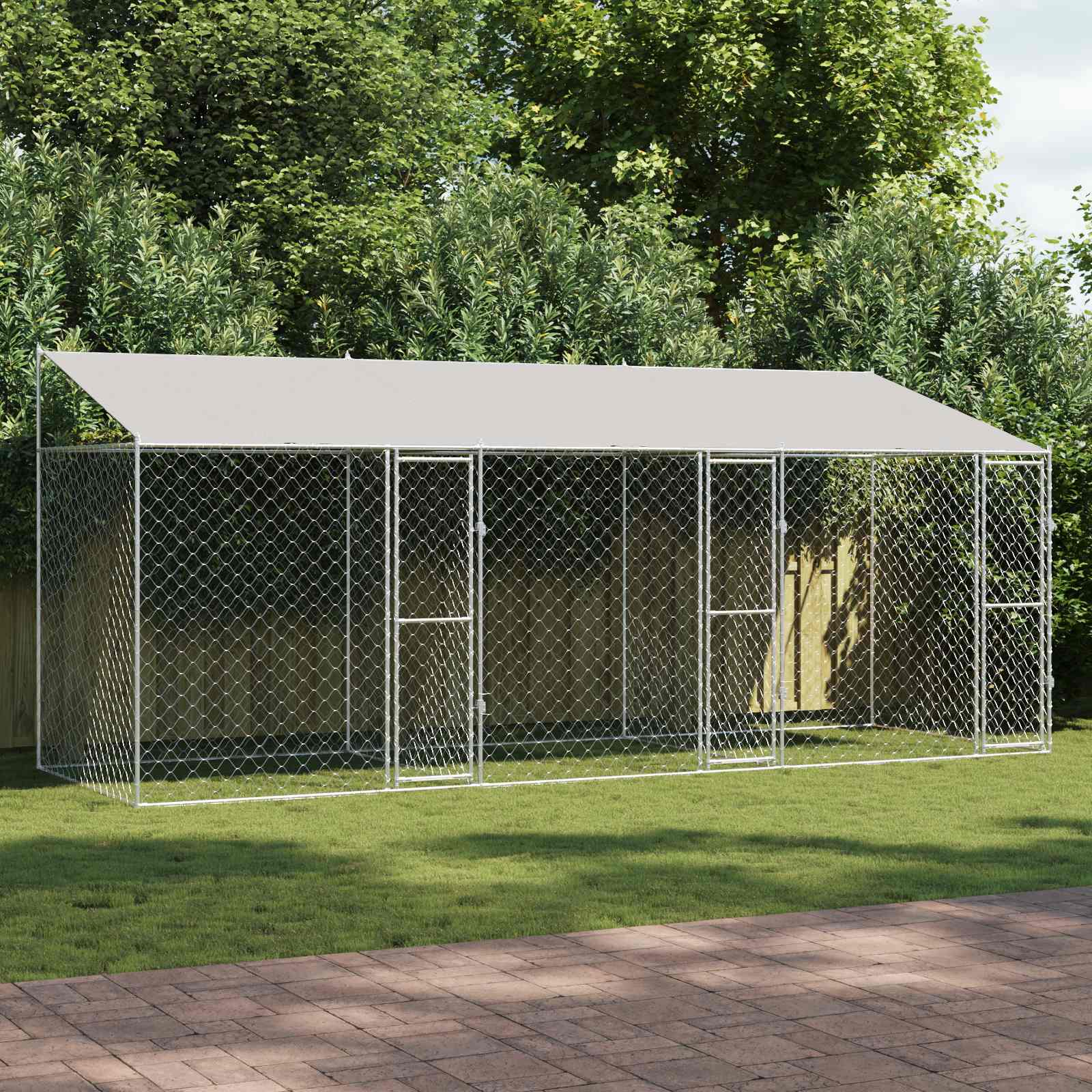 Cage Pour Chien Avec Toit Argenté 600 X 200 X 256 Cm