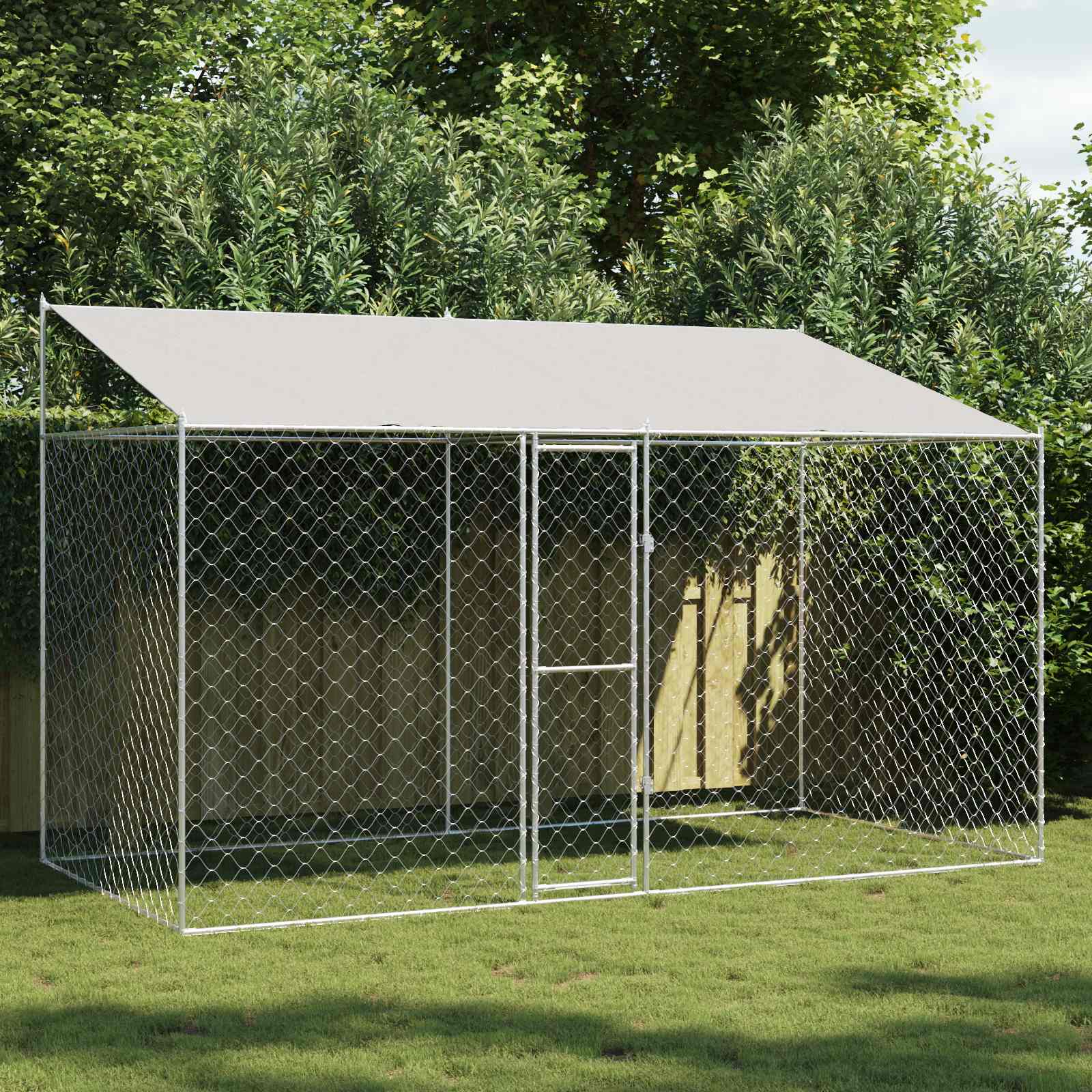 Cage Pour Chien Avec Toit Argenté 400 X 200 X 256 Cm