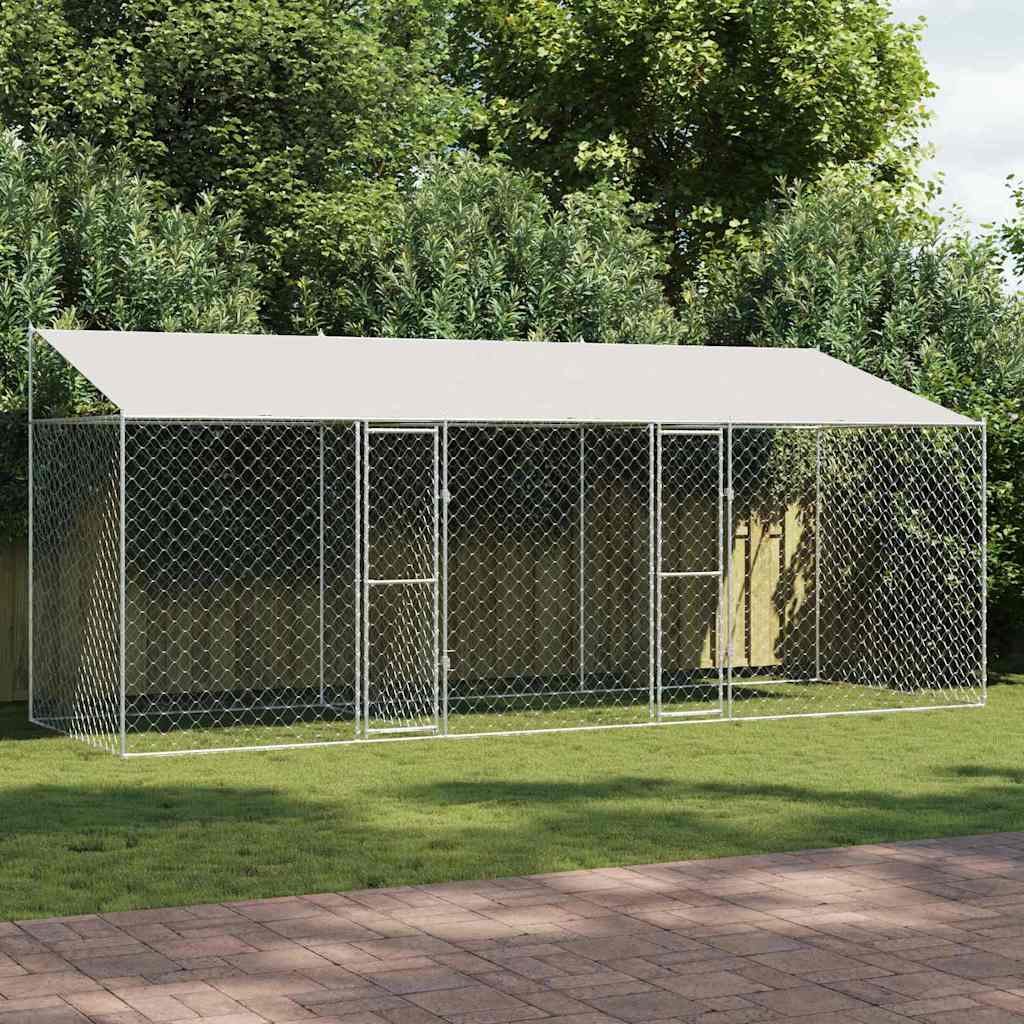 Cage Pour Chien Avec Toit Argenté 600 X 200 X 256 Cm