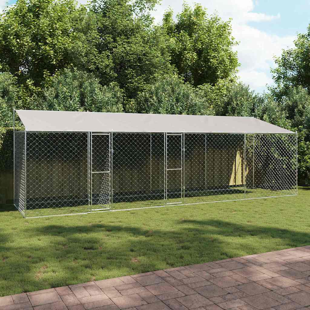 Cage Pour Chien Avec Toit Argenté 800 X 200 X 256 Cm