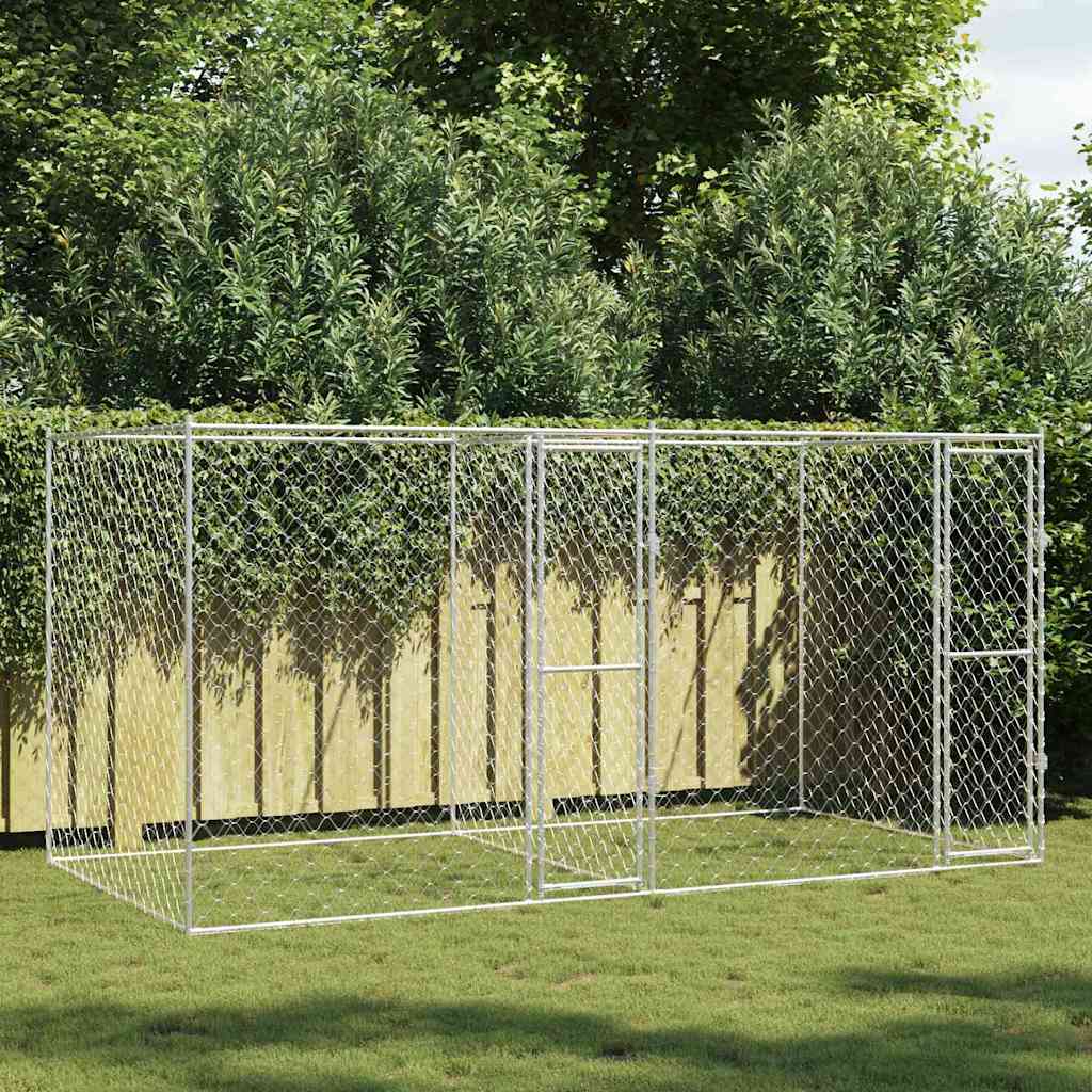 Cage Pour Chien Argenté 400 X 200 X 200 Cm Acier Galvanisé