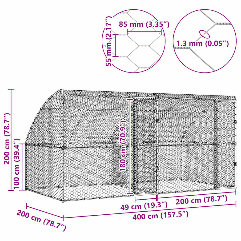 Kennel Pour Chiens 2 Pc Argenté 4 X 2 X 2 M Acier Galvanisé