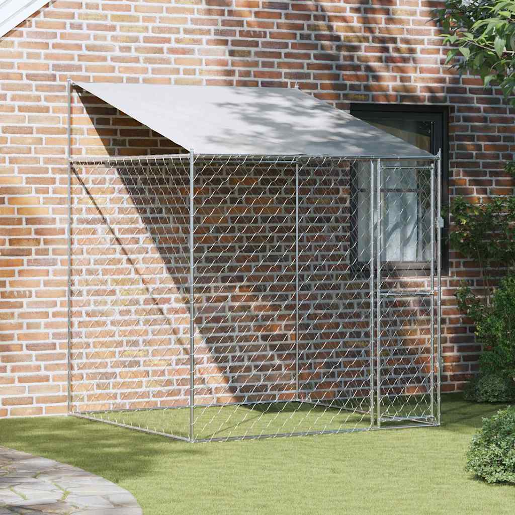 Cage Pour Chien Avec Toit Argenté 200 X 200 X 258 Cm
