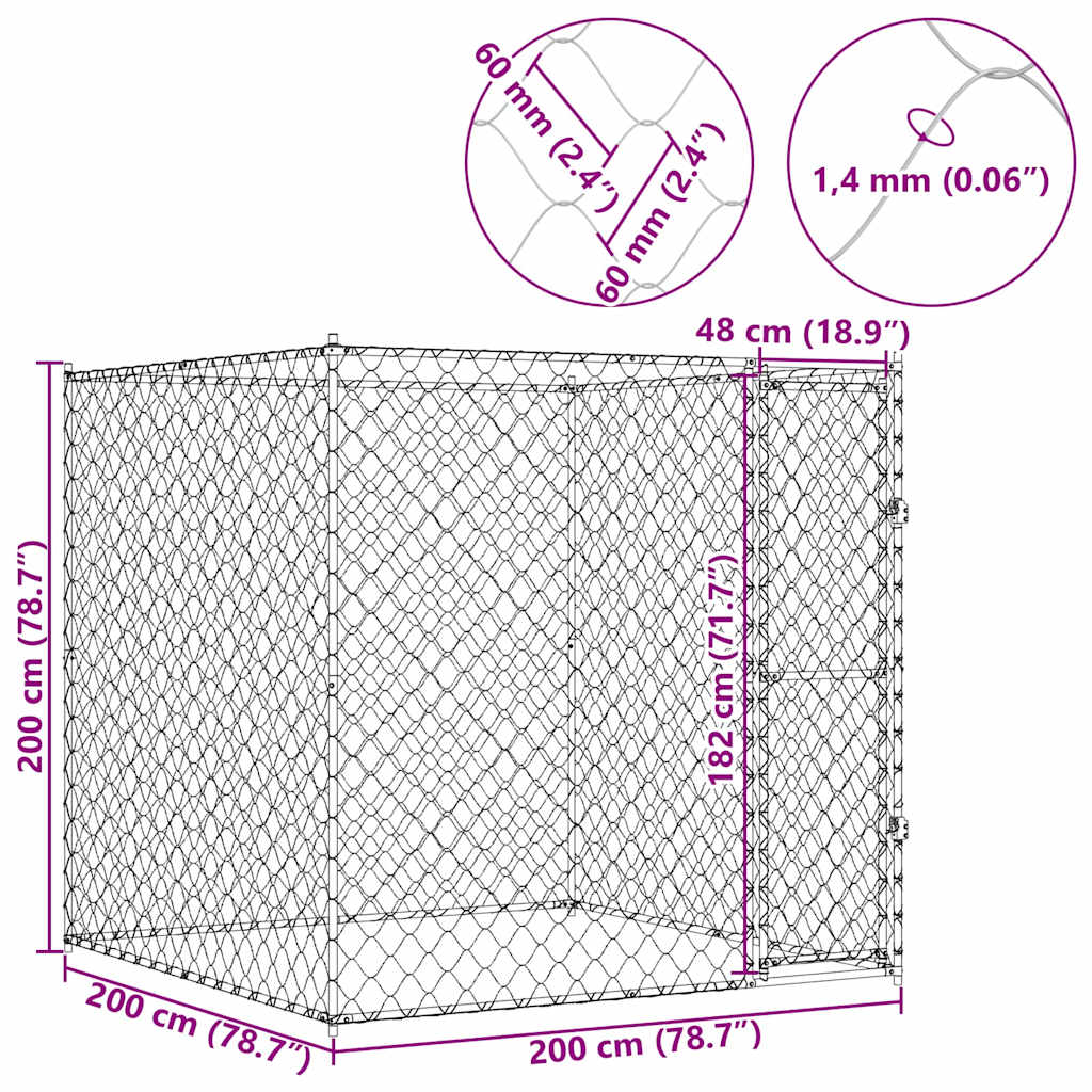 Cage Pour Chien Argenté 200 X 200 X 200 Cm Acier Galvanisé
