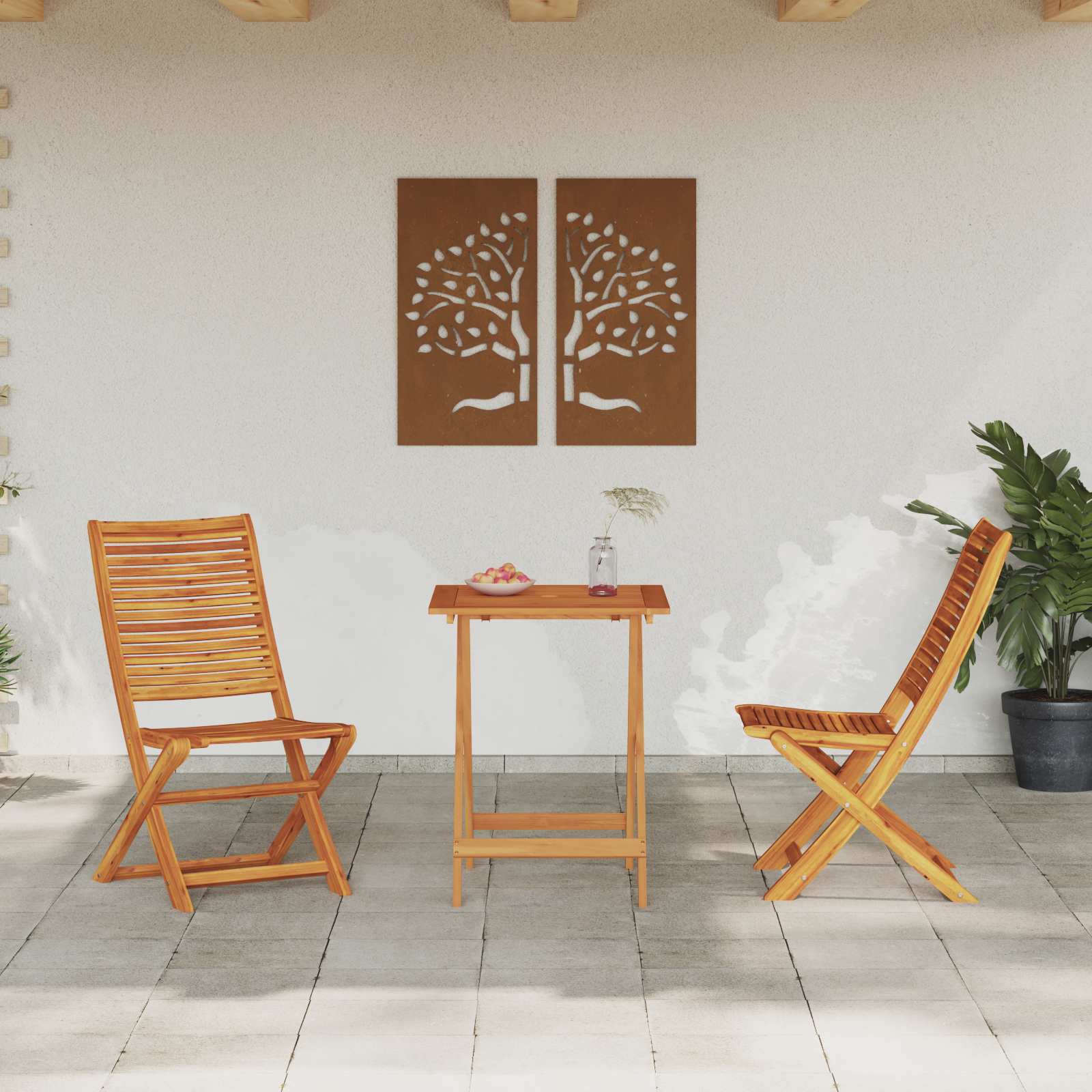 Ensemble Bistro Pliant 3 Pc Marron Bois D'acacia Massif