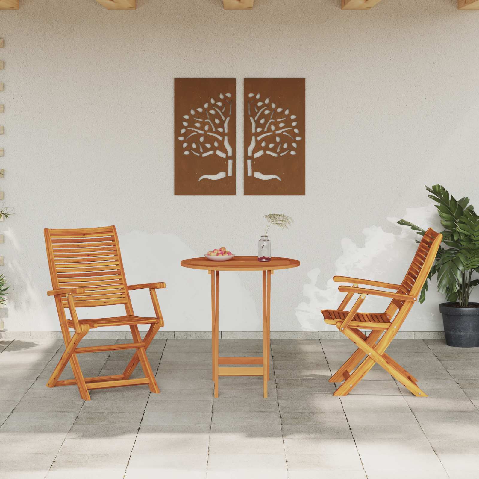 Ensemble Bistro Pliant 3 Pc Marron Bois D'acacia Massif