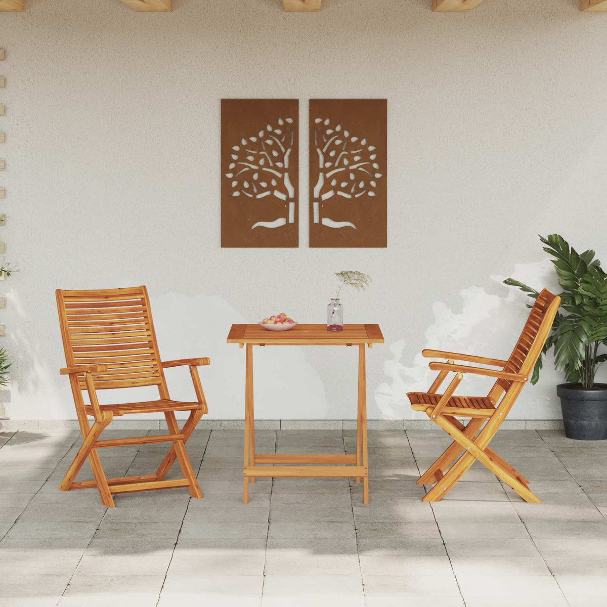 Ensemble Bistro Pliant 3 Pc Marron Bois D'acacia Massif