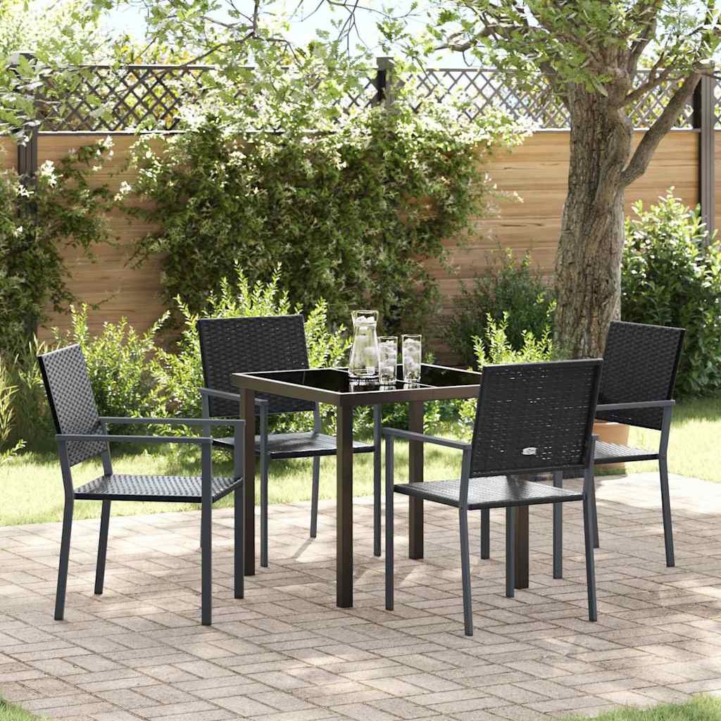 Ensemble De Salle À Manger Pour Jardin 5 Pc Noir Rotin Pe