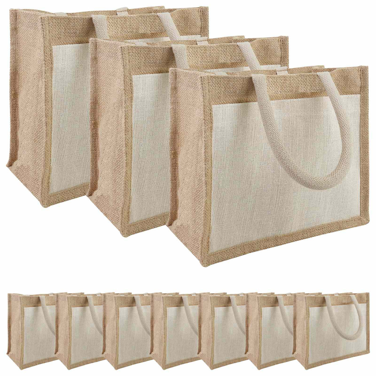Sacs En Jute Avec Poche 10 Naturel Et Blanc