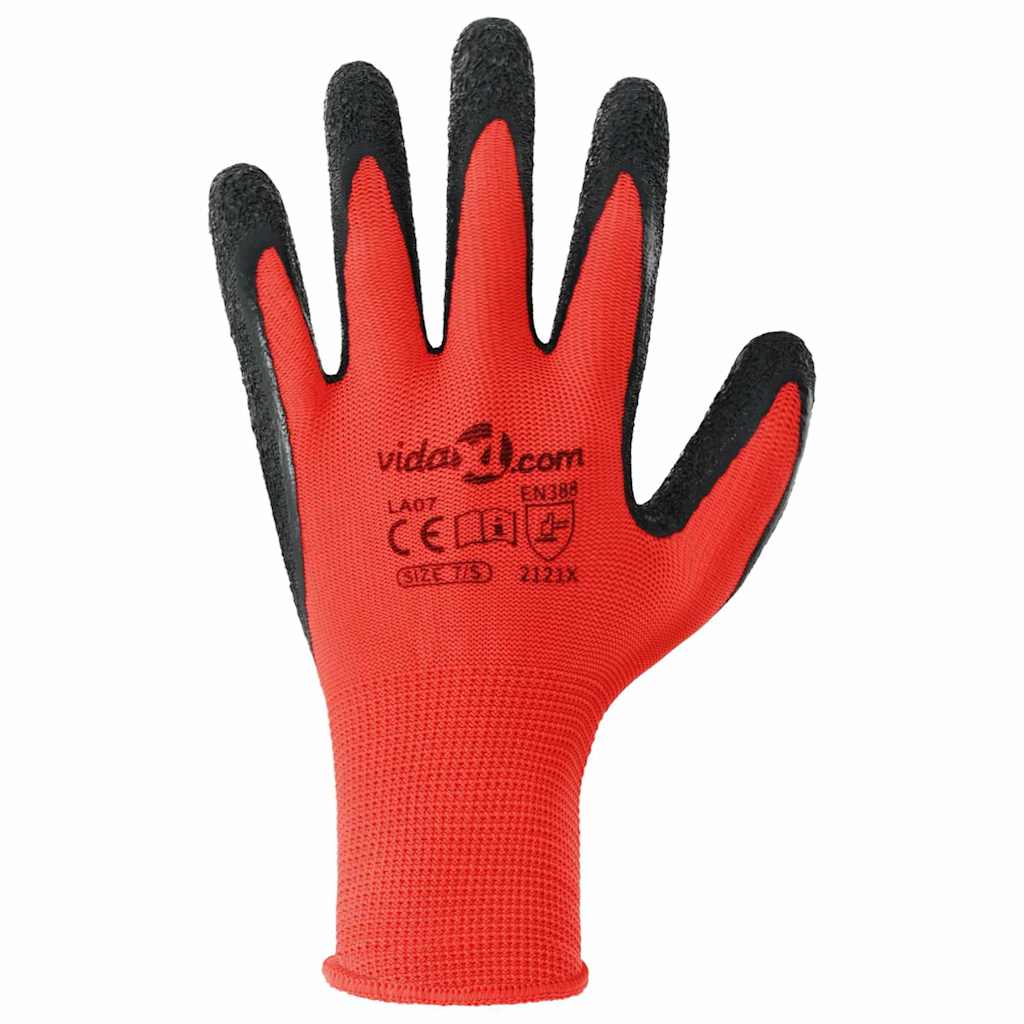 Gants De Travail 12 Pièces Rouge Et Noir 7 / S