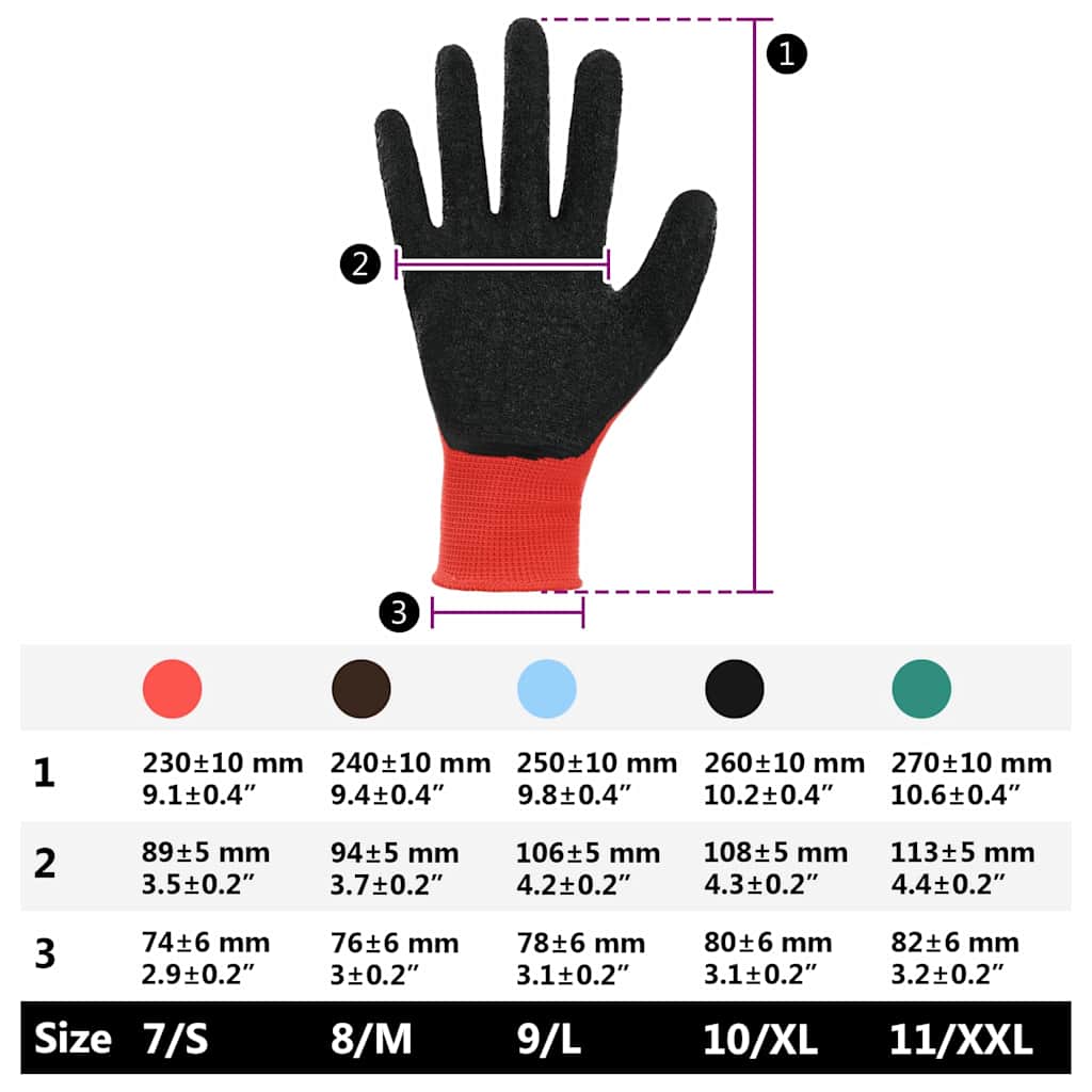 Gants De Travail 12 Pièces Rouge Et Noir 7 / S