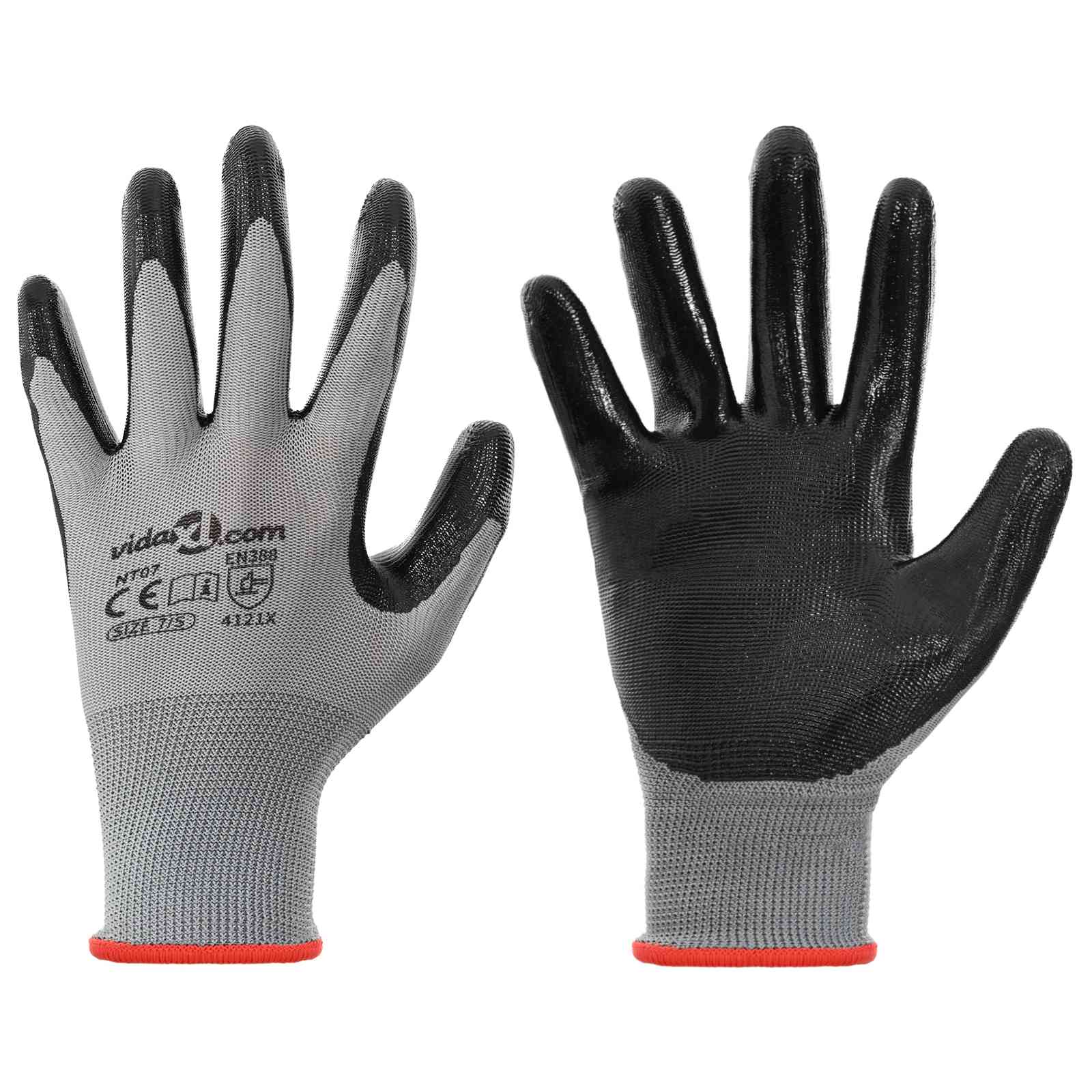 Gants De Travail 12 Pièces Gris Et Noir 7 / S Polyester
