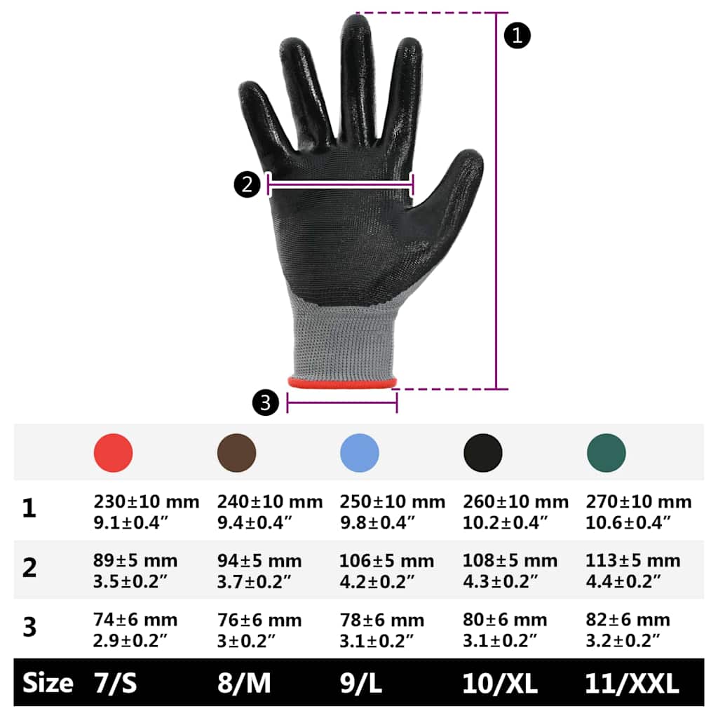 Gants De Travail 12 Pièces Gris Et Noir 7 / S Polyester