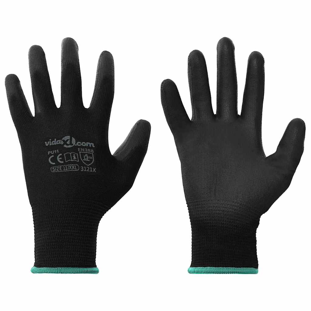 Gants De Travail 12 Pièces Noir 7 / S Polyester