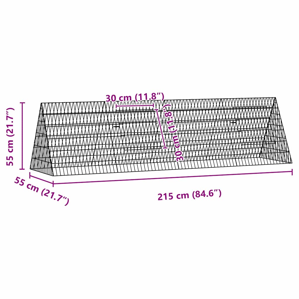 Cage Pour Lapins Argenté 215 X 55 X 55 Cm Acier Galvanisé