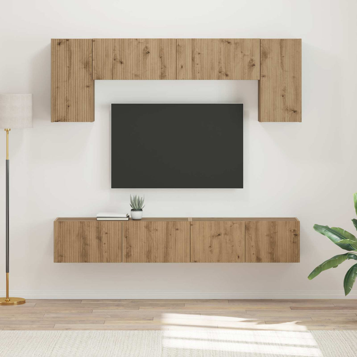 Ensemble Meuble Tv Montage Mural 4 Pcs Blanc Bois D'ingénierie