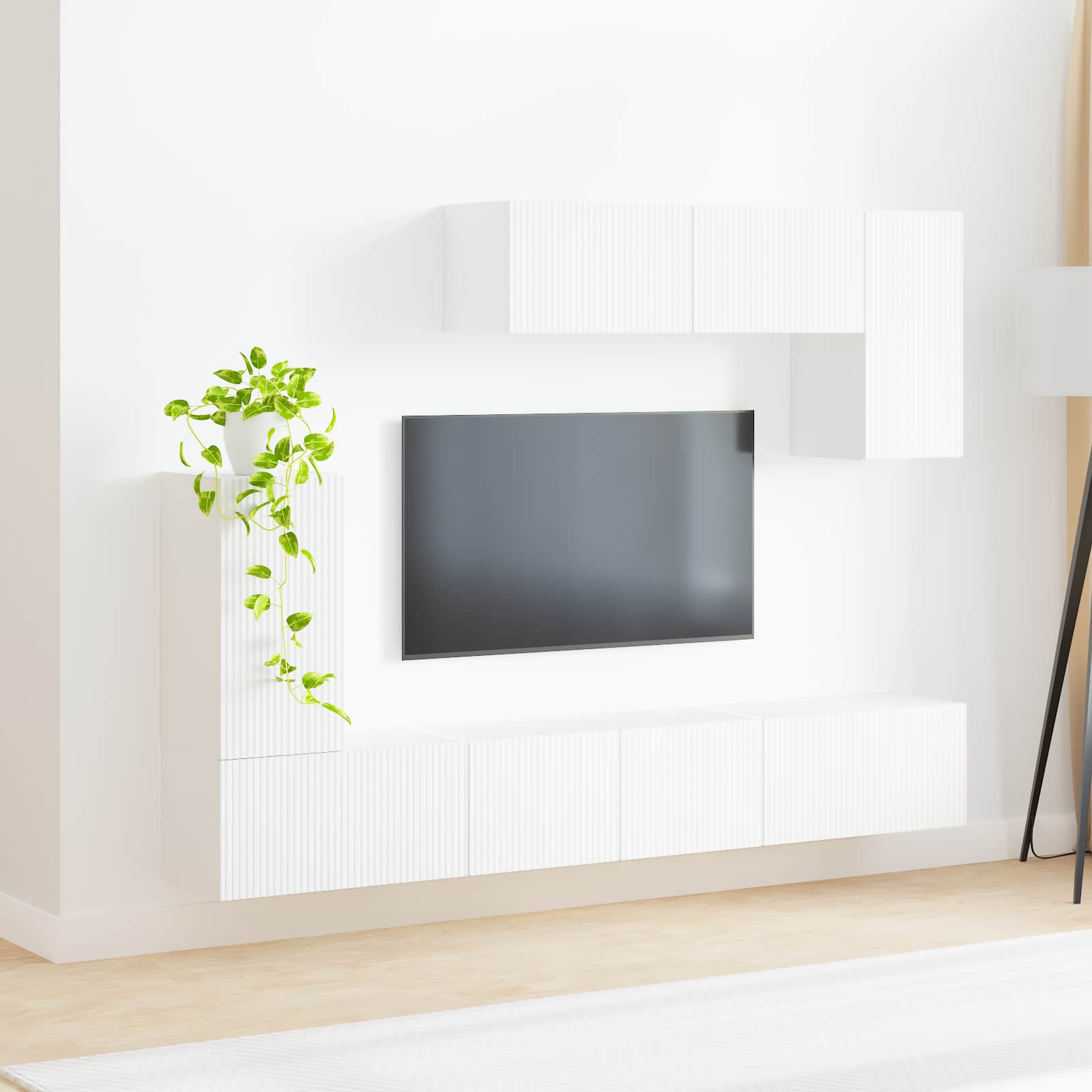 Ensemble Meuble Tv Montage Mural 4 Pcs Blanc Bois D'ingénierie