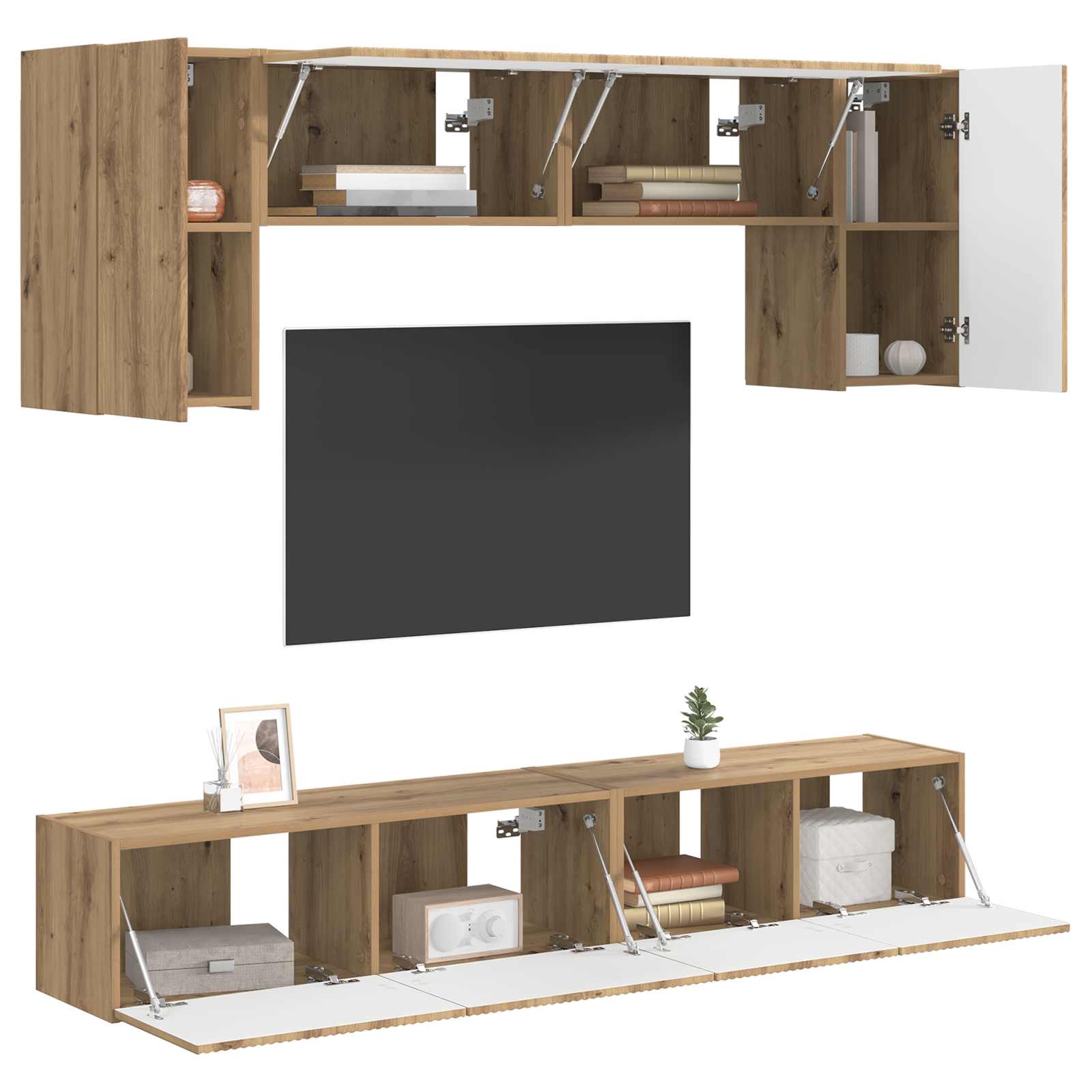 Ensemble Meuble Tv Montage Mural 4 Pcs Blanc Bois D'ingénierie