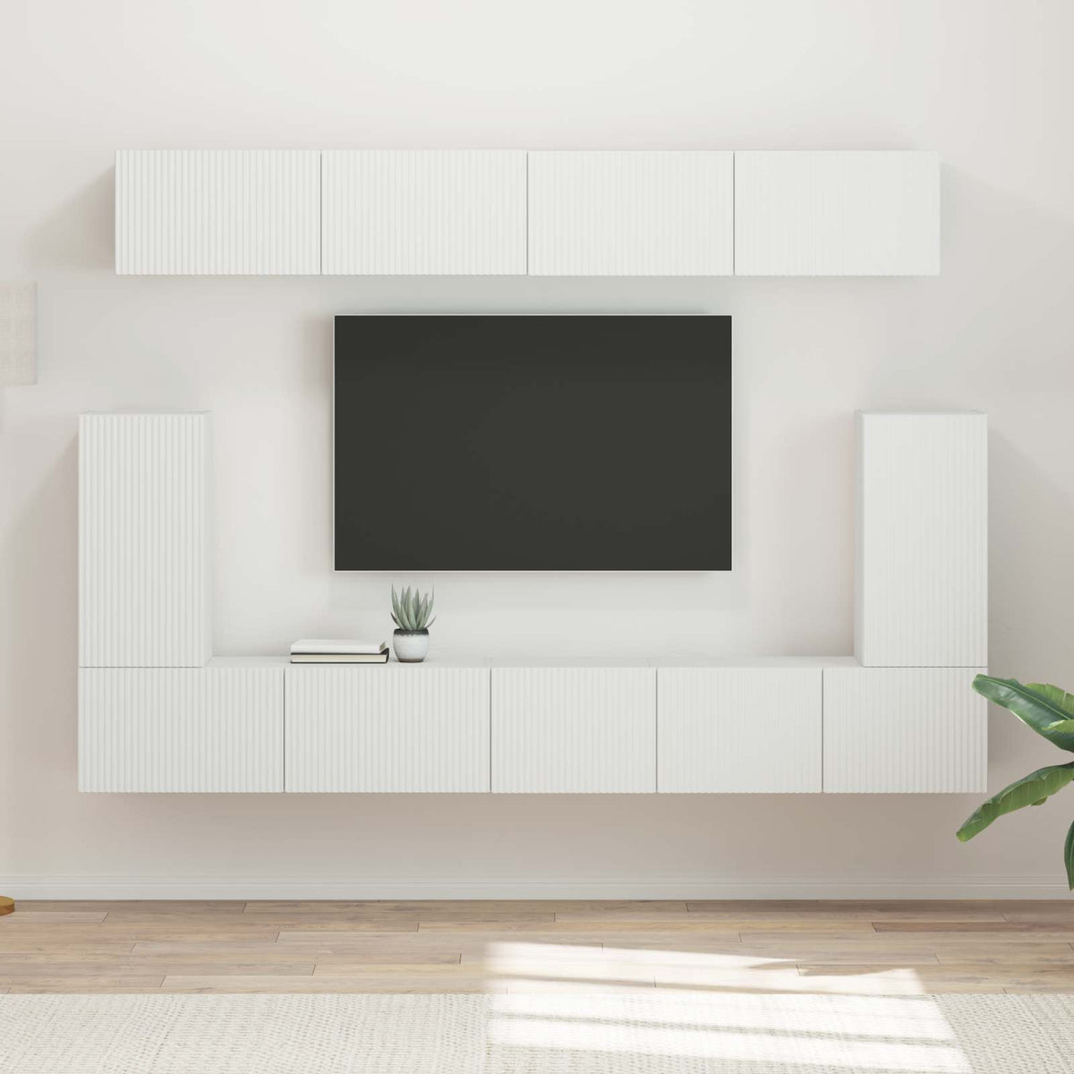 Ensemble Meuble Tv Montage Mural 5 Pcs Blanc Bois D'ingénierie