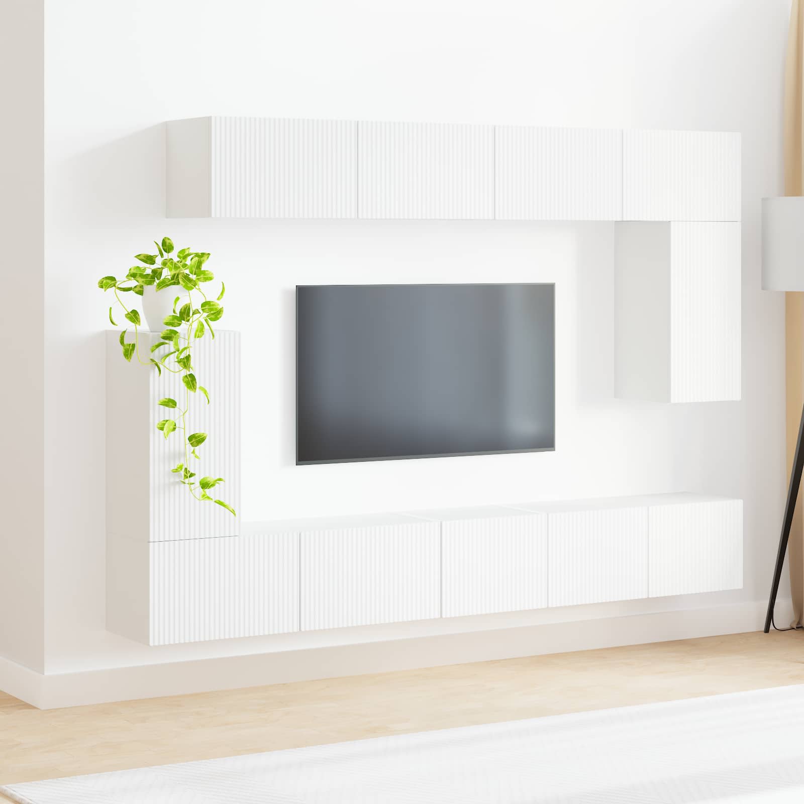 Ensemble Meuble Tv Montage Mural 5 Pcs Blanc Bois D'ingénierie