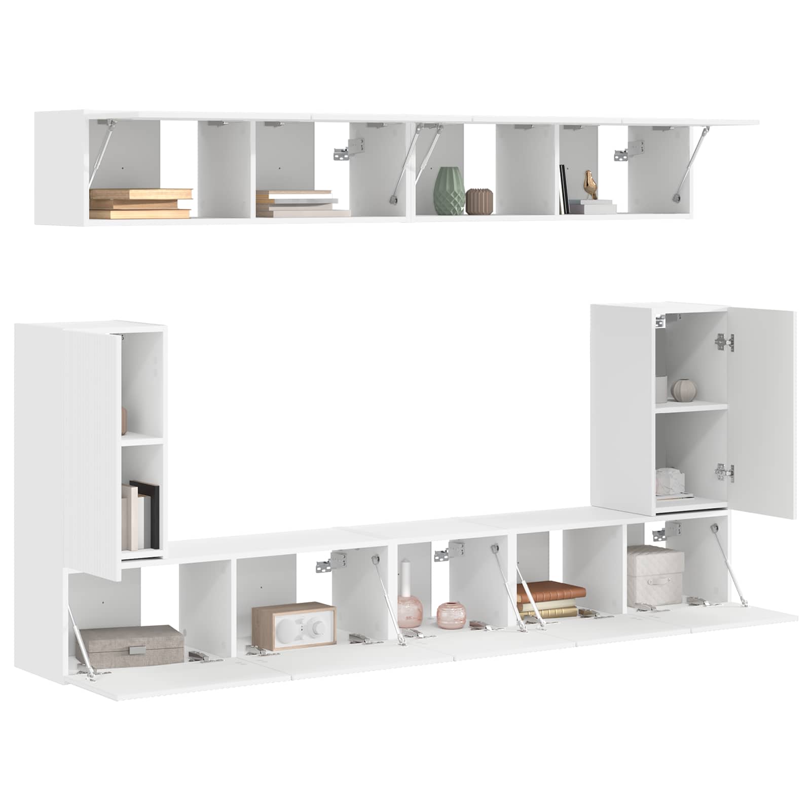 Ensemble Meuble Tv Montage Mural 5 Pcs Blanc Bois D'ingénierie