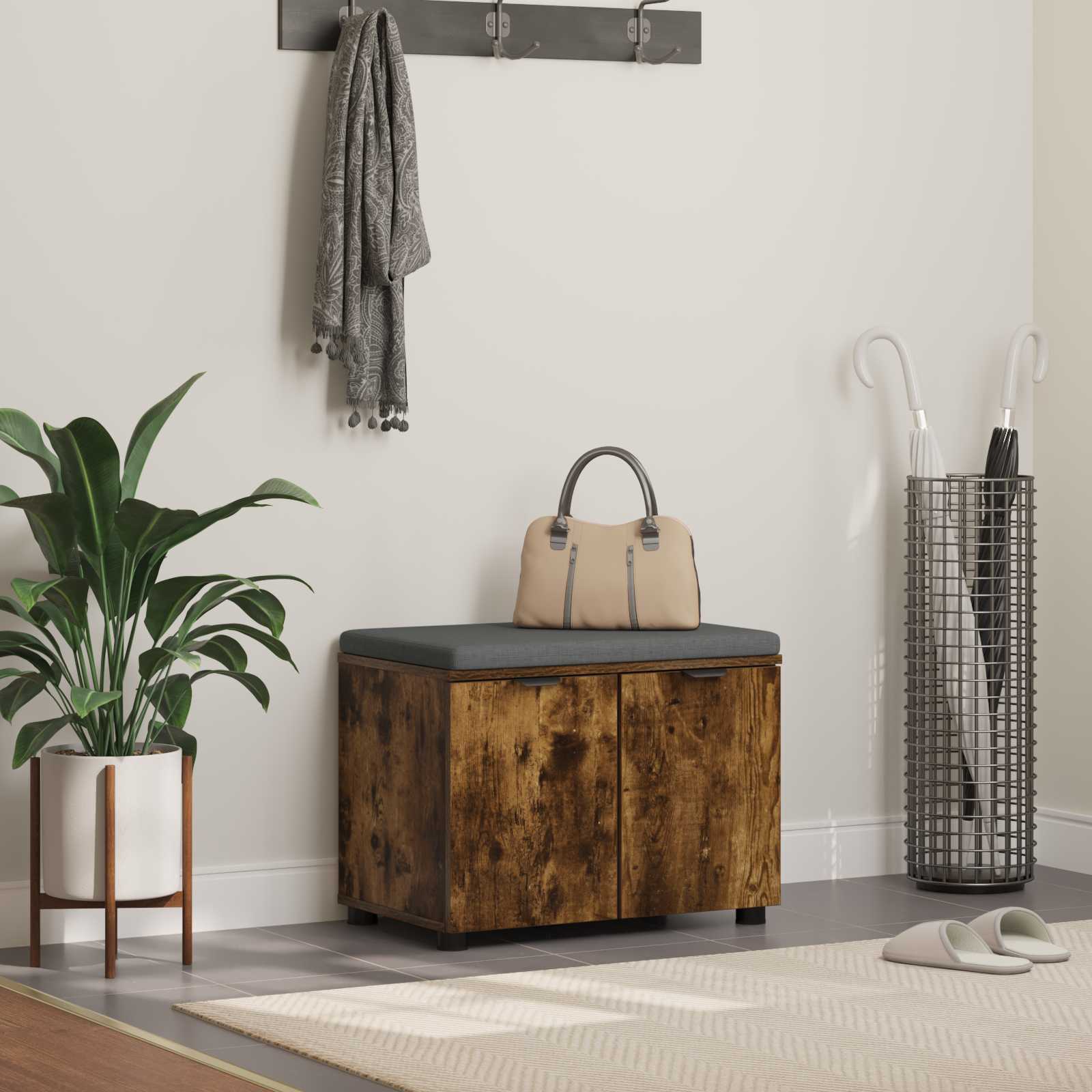 Banc D'entrée 60 X 38 X 46 Cm Bois Ingénierie Et Tissu