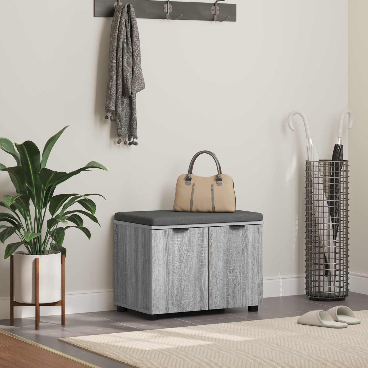 Banc D'entrée 60 X 38 X 46 Cm Bois Ingénierie Et Tissu
