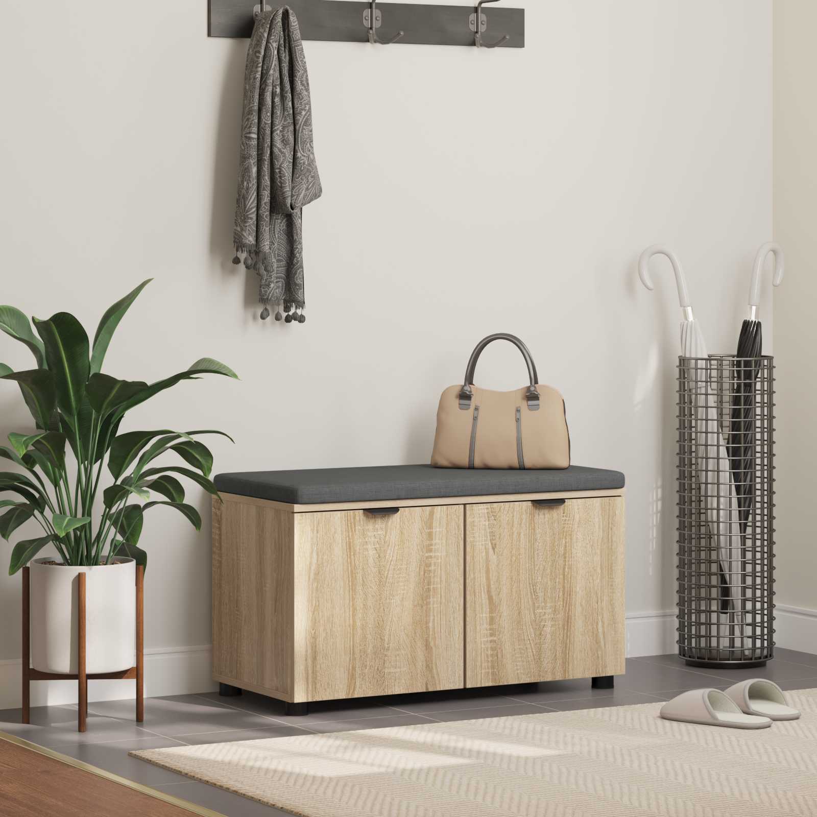 Banc D'entrée 60 X 38 X 46 Cm Bois Ingénierie Et Tissu