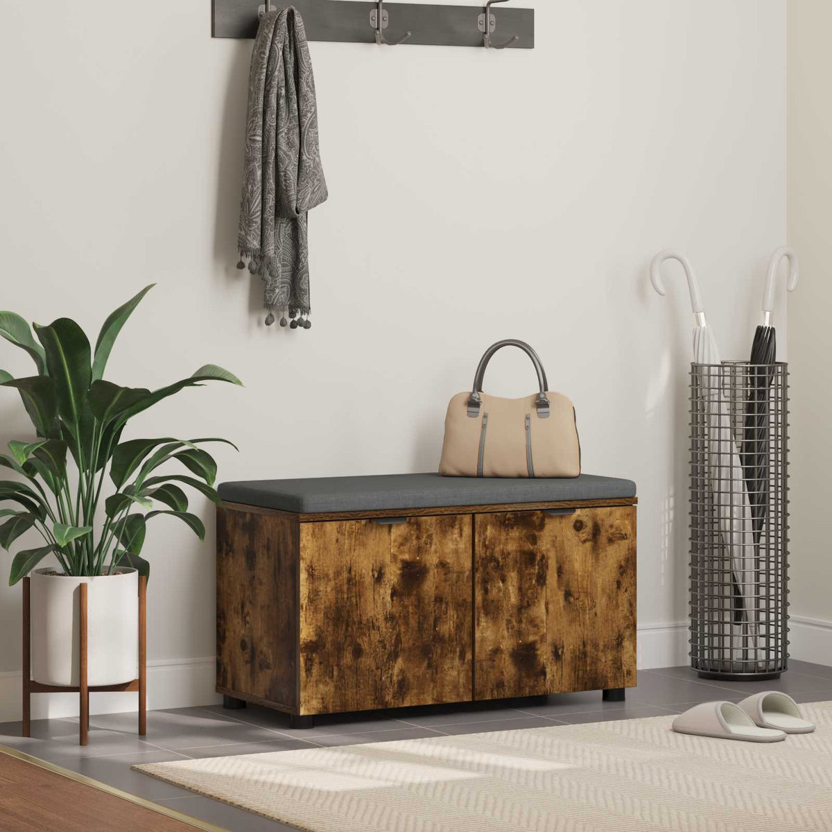 Banc D'entrée 60 X 38 X 46 Cm Bois Ingénierie Et Tissu